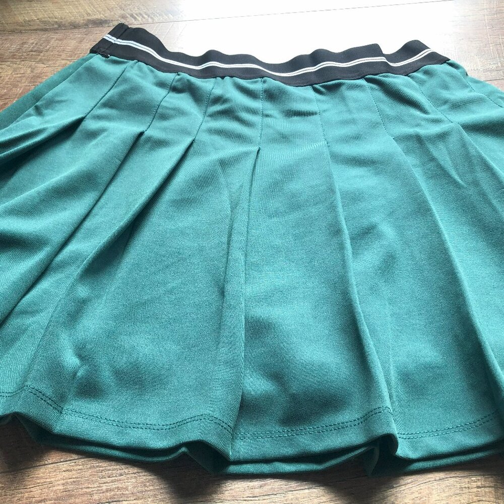 Women’s Preppy Pleated Athletic Skirt with Shorts Elastic Waist Green Large